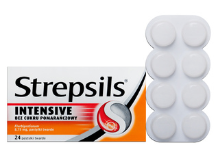 STREPSILS INTENSIVE BEZ CUKRU smak pomarańczowy 24 tabletki