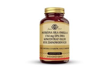 SOLGAR POTRÓJNA SIŁA OMEGA-3 1764 mg EPA/DHA KONCENTRAT OLEJU RYB ZIMNOWODNYCH 50 kapsułek