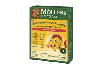 MOLLER'S OMEGA-3 CODZIENNE WSPARCIE DLA DZIECI - WYSOKA KONCENTRACJA 27 żelowych rybek o smaku malinowym